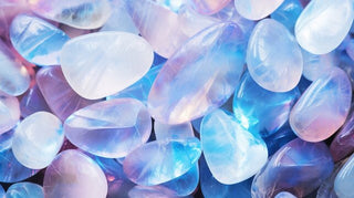 Mystical moonstone jewelry worn by a woman in flowing attire, evoking witchy, intuitive, and spiritual energy.