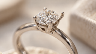Close up of a classic solitaire diamond ring with a visibly raised, loose prong, highlighting the risk of the centre stone becoming unsecured.
