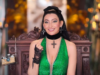 Shalini Passey wearing bold cross motifs — now reimagined in the Cross My Heart capsule with AMARIS.