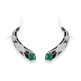 Ancestral Zamrud Collar Necklace in 925 sterling silver with pavé-set lab-created emerald sapphires.