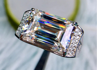 Emerald-cut Moissanite Midnight Vow Ring in 925 sterling silver with prong setting