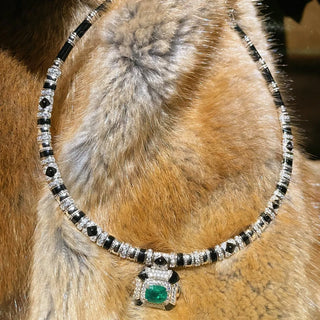 Emerald Serpentine Necklace with Lab-Created Emerald Green Sapphires in Sterling Silver