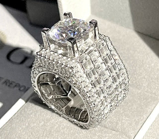 Frozen Crest Ring with D-color Moissanite in silver, gold, or rose gold finish

