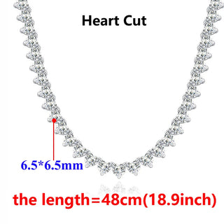 Close-up of Azzallure's Heart Tennis Necklace featuring heart-shaped Moissanite stones set in a silver tennis chain—elegant, minimal, and radiant.

