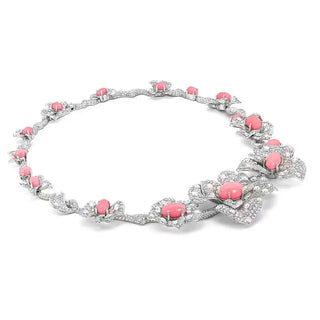 Pink Blossom Floral Necklace with soft pink lab sapphires and sterling silver, capturing the elegance of blooming petals.