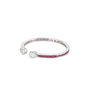 Ruby teardrop bracelet in 925 sterling silver with pear-shaped lab sapphires and platinum finish, designed for an elegant and minimalist wrist stack.