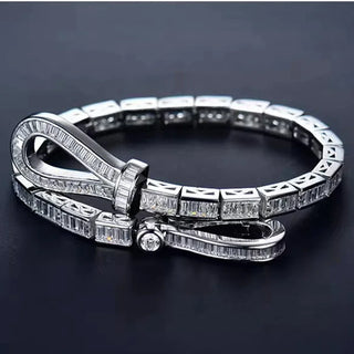 Sapphire Dusk Bracelet with white lab-created sapphires, crafted in sterling silver, capturing the essence of twilight elegance.
