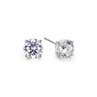 Women’s round cut lab grown diamond stud earrings in 18K gold (1 carat EF color, VVS clarity).